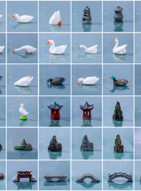 微景观仿真假山凉亭小桥天鹅摆件中式盆景茶桌树脂鸭子白鹅鸳鸯