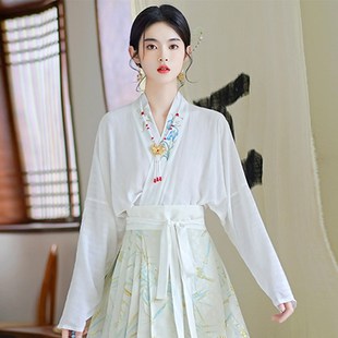 快速发货马面裙搭k配的上衣长袖古风女装国风衬衣交领汉服新中式