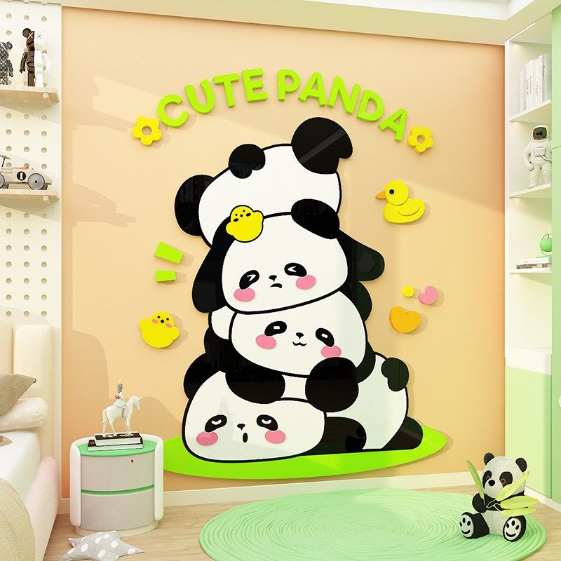 快速发货熊猫奶油风电视机背景z大白墙面装饰品自粘3d立体亚克力,家居饰品,文化墙贴,淘宝优惠券,粉丝福利购,淘宝优惠卷