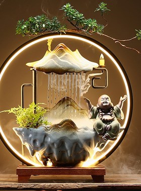 快速发货流水生财摆件招财办公A桌客厅玄关中式喷泉倒流香桌面开