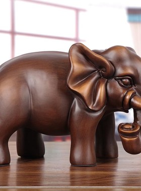 快速发货实木雕招财n大象摆件一对吸财象客厅玄关办公室桌装饰乔