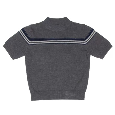 Succinct“横”羊毛混纺编织小高领横条针织圆领春夏高智风短袖