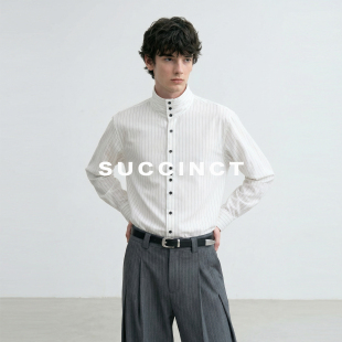 老钱优雅条纹色织混纺垂坠短廓多领型调节衬衫 Succinct 孚