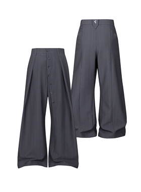 Succinct“叩”多纽扣特殊肌理纹路宽松A字摺位西裤秋冬松紧长裤