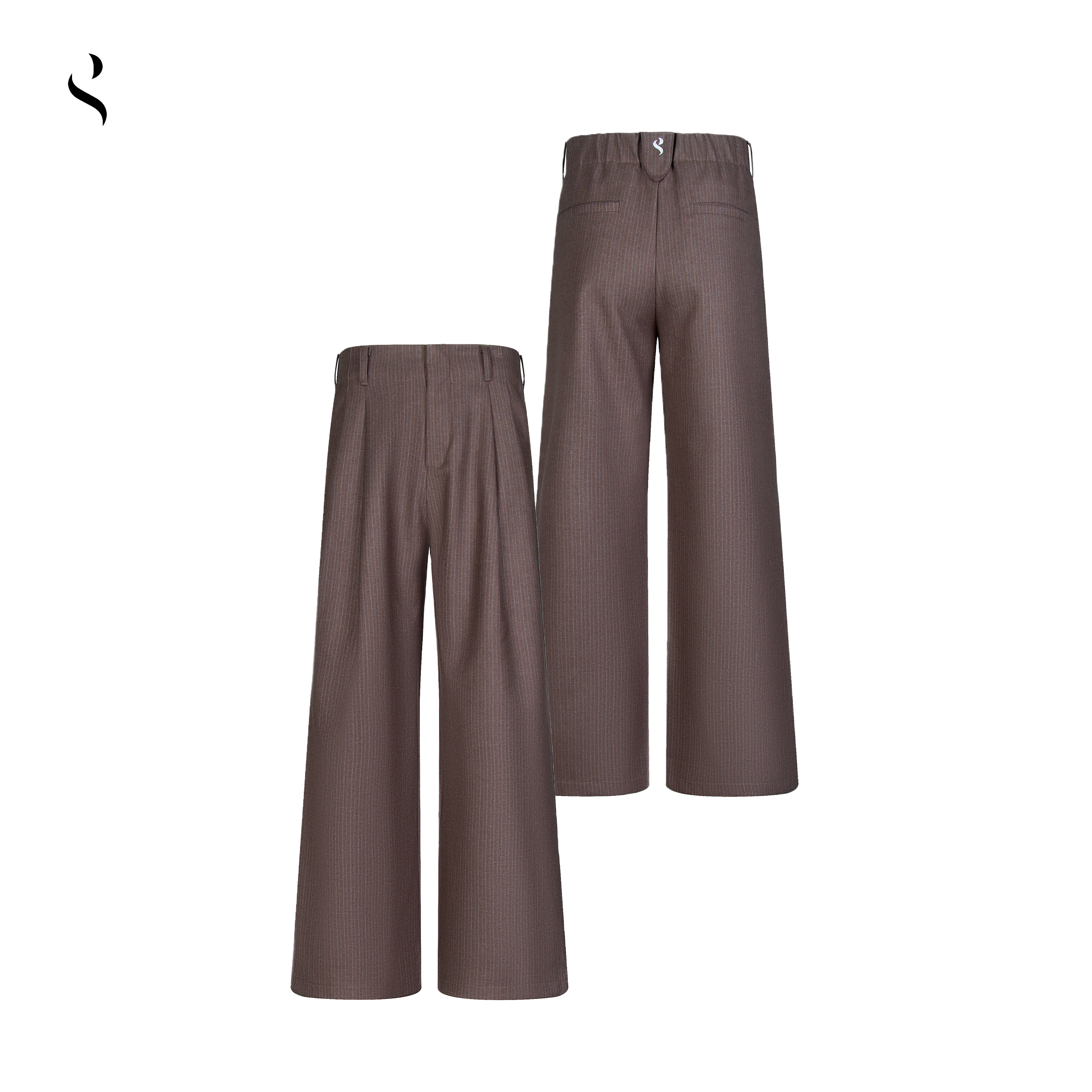 Succinct“棕”拉毛暗条纹宽松A字直筒双褶西裤老钱风秋冬长裤