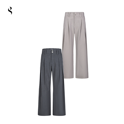 Succinct“赋”剑道三角双褶多纽扣条纹A字微阔直筒长裤秋冬西裤