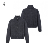 羊毛混纺卷边毛织立领纽扣开衫 Succinct 隐 毛衣秋冬老钱风外套