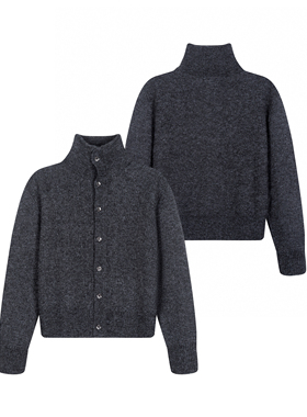 Succinct“隐”羊毛混纺卷边毛织立领纽扣开衫毛衣秋冬老钱风外套