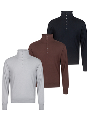 Succinct“荆”羊毛混纺亲肤双层纽扣卷边领长袖毛衣秋冬打底上衣