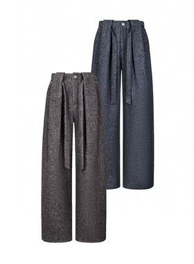 Succinct“淞”羊毛花纱重磅700g厚款秋冬褶皱A字腰带廓形西裤