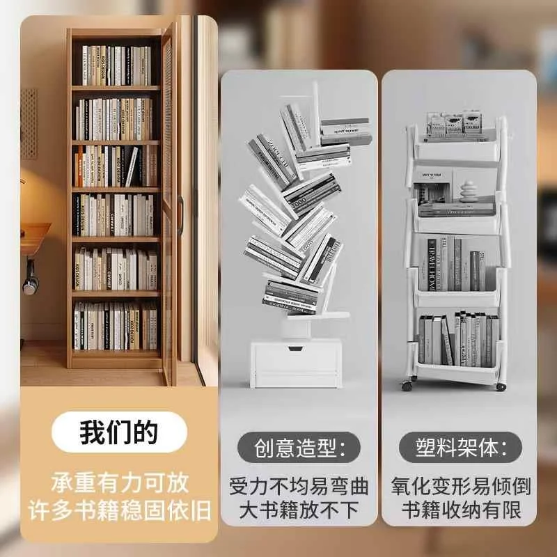 书架落地置物架一体靠墙防尘窄缝小书柜简易客厅多层带门收纳新品