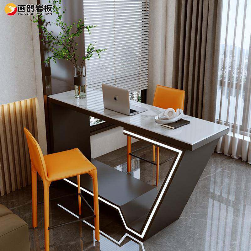 高端代简隔约异形定制岩板吧台桌家用高进脚酒吧桌开放式现厨房门