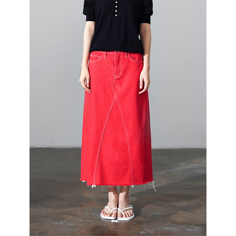 EyesMag10oz轻薄毛边A字牛仔半裙