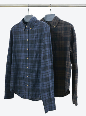 EYesMag [漫步苏格兰]微皱显瘦慵懒格纹长袖衬衫女2025春-两色入