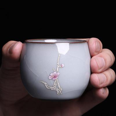 铁胎官窑主人杯大号品茗杯描银手绘冰裂开片陶瓷茶杯单人单杯
