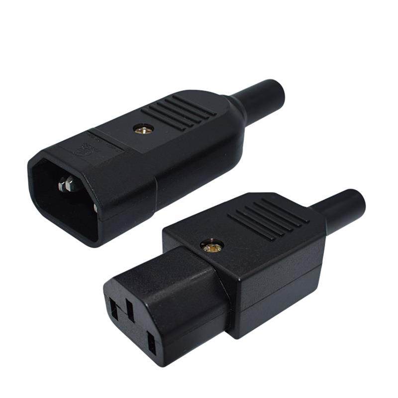 全铜加厚16A品字公插C14三竖接线插头带护线圈三轮车电瓶电机箱