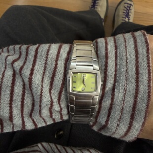 Awasteoftime浪费时间 绿色中古手表vintage简约复古手表方形腕表