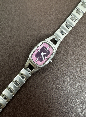 Awateoftime浪费时间 中古手表小众简约粉色方形金属表带石英手表