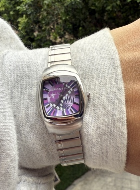 Awasteoftime浪费时间 复古紫色中古手表印花植物表盘石英手表女