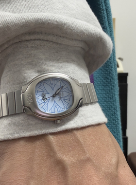 Awateoftime浪费时间 中古手表蓝色花卉竹节金属表带复古石英手表