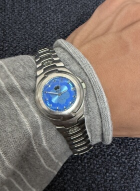 Awasteoftime浪费时间 花卉元素中古手表复古蓝色vintage石英手表