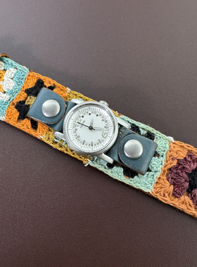 Awateoftime浪费时间 中古手表小众个性做旧编织花朵皮革石英手表