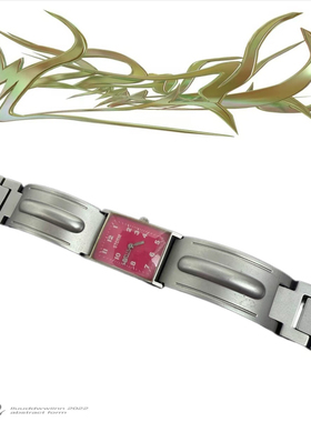 Awasteoftime浪费时间 红色中古手表小众复古vintage方形石英手表