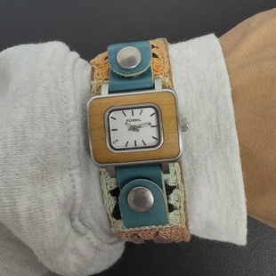 Awateoftime浪费时间 中古手表复古民族针织皮革表带古着石英手表