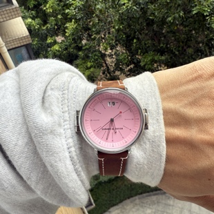 Awasteoftime浪费时间 皮革复古中古手表翻盖圆形大表盘石英手表