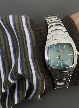 Awasteoftime浪费时间欧美孔雀绿色中古手表复古方形金属石英手表