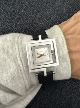 Awasteoftime浪费时间 方形中古手表小众高级黑色皮革表带石英表