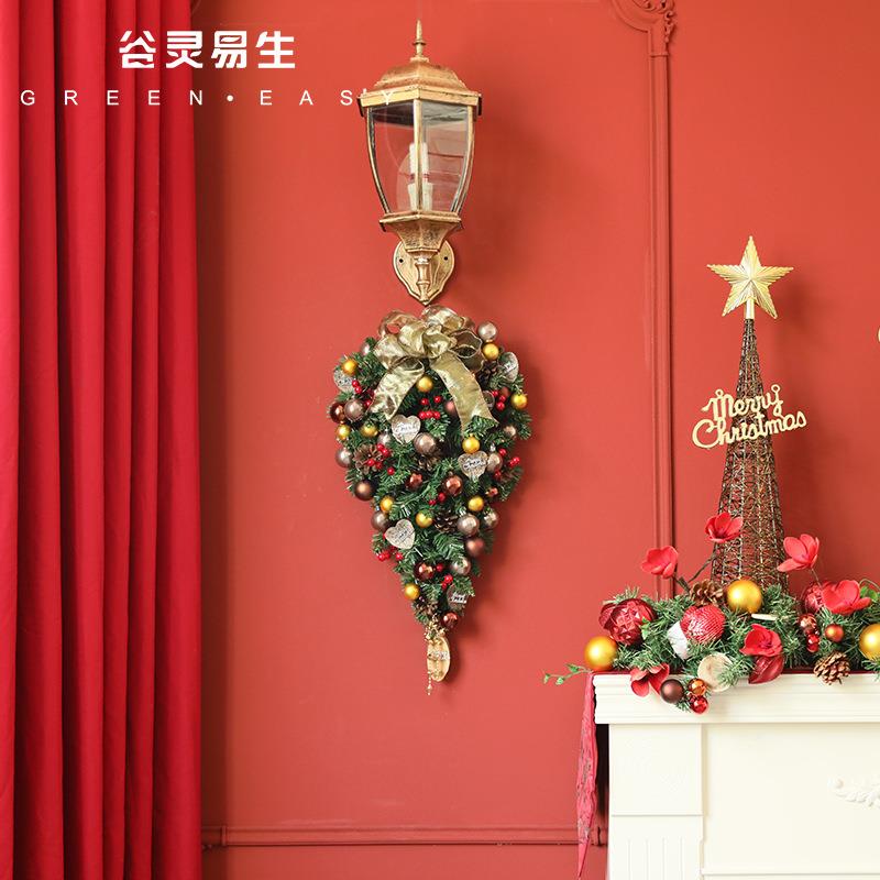 圣诞节花门红YSV黄圣诞装饰水滴形圣诞树形圣环诞圈日藤条圣饰诞
