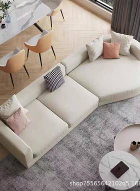 奶油风科技布沙发客厅小户现型约直排FUY代简组合棉布圆麻弧形沙