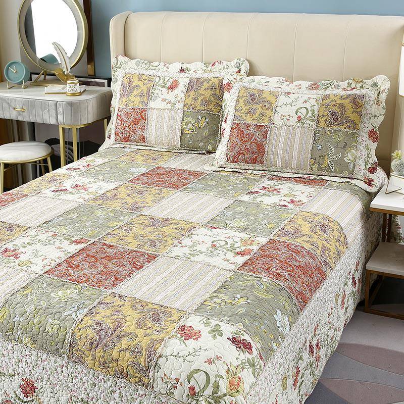 千套义汇冬款印全棉绗缝被四件620轻奢风上用品四季通用床床花盖