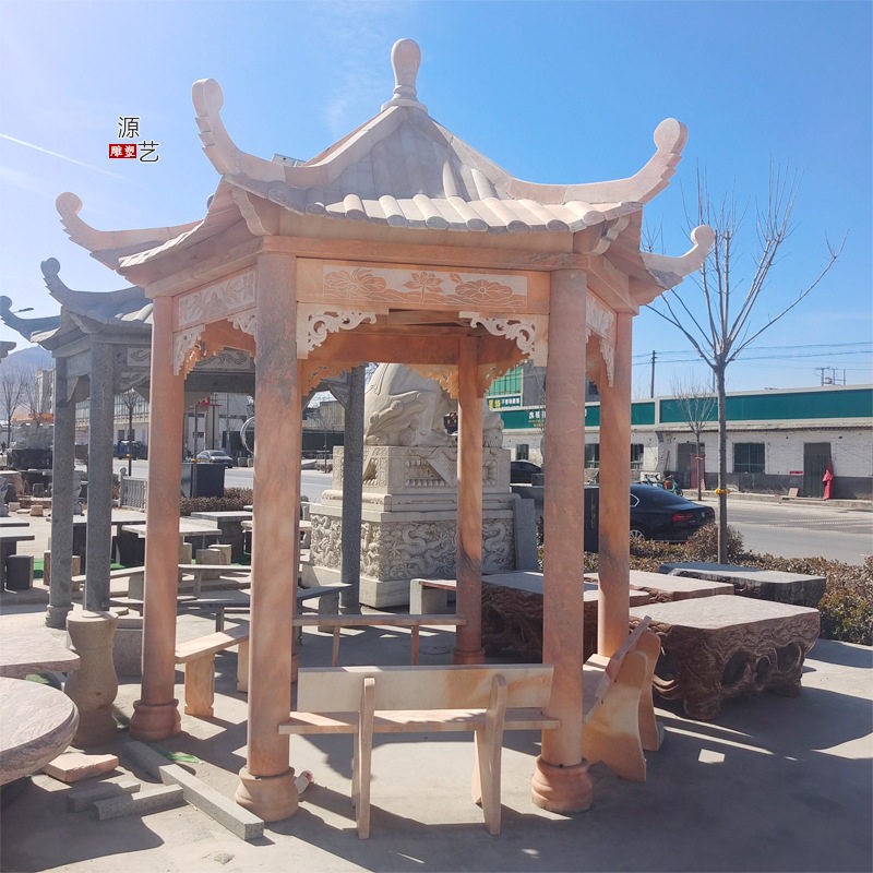 晚霞红花岗岩中欧式石雕凉亭