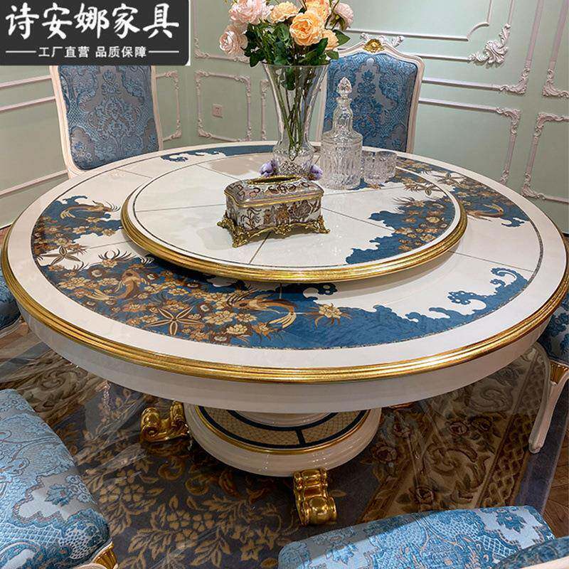 法式家桌具客厅户餐35294椅式大小型手工镶贝壳工艺欧彩绘圆餐桌
