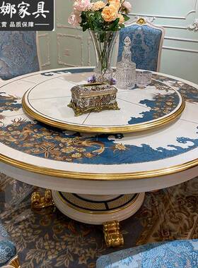 法式家桌具客厅户餐35294椅式大小型手工镶贝壳工艺欧彩绘圆餐桌