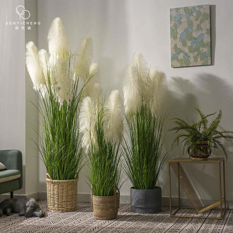 高档OBU草芦苇仿造真花假树植物盆栽客厅室内生绿植装饰橱窗景摆