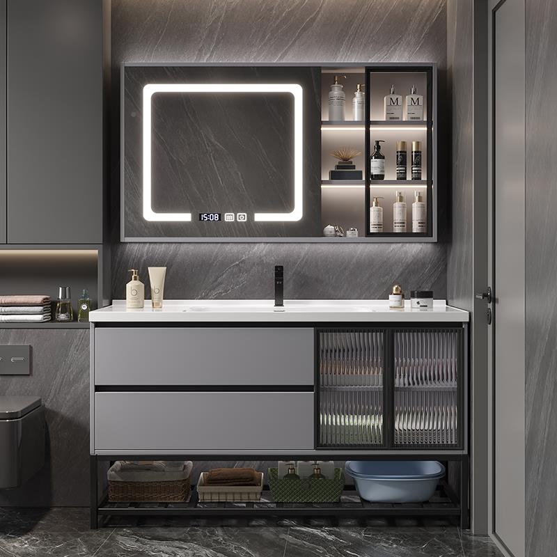 一新款卫生610盆浴间室柜陶瓷体盆实木智能洗手洗脸台柜组合落地