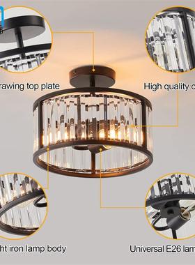 水天花板吸顶灯2头黑色圆形厨房走过廊卧室餐CVV晶厅道玄关灯具