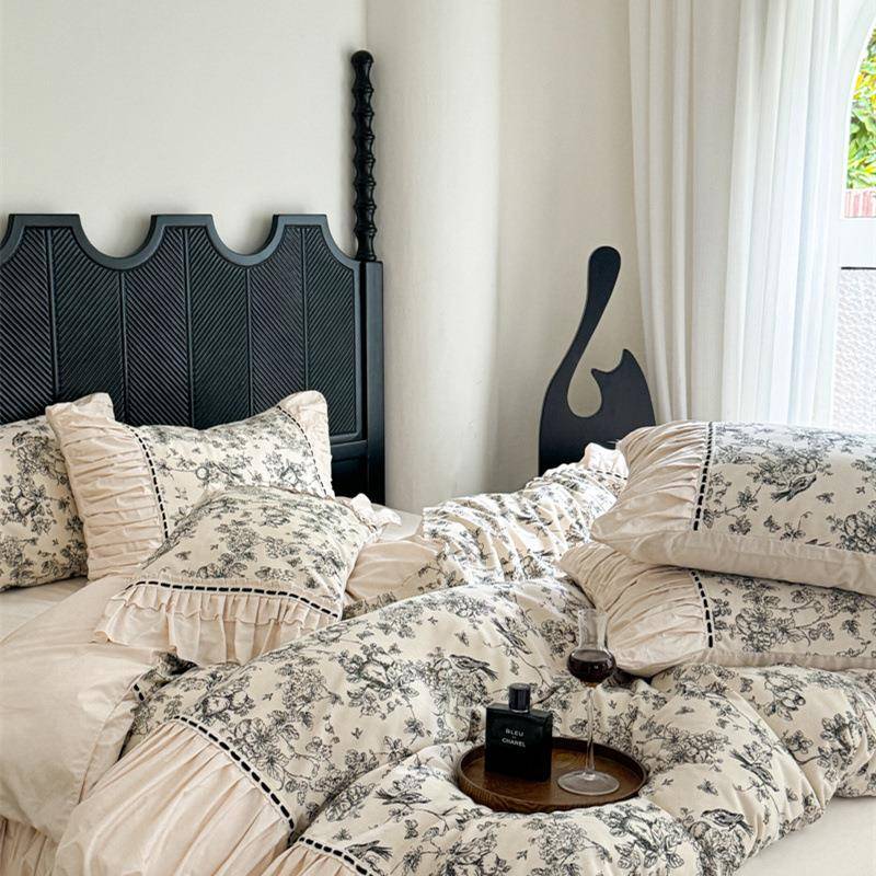 被法式复用760古风磨毛100S纯棉四件套加厚保秋冬全棉床单套床暖