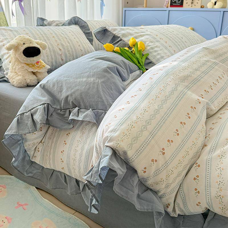 全棉花边款被套单50×20820×23件10夏季纯四棉床单床笠款床上件