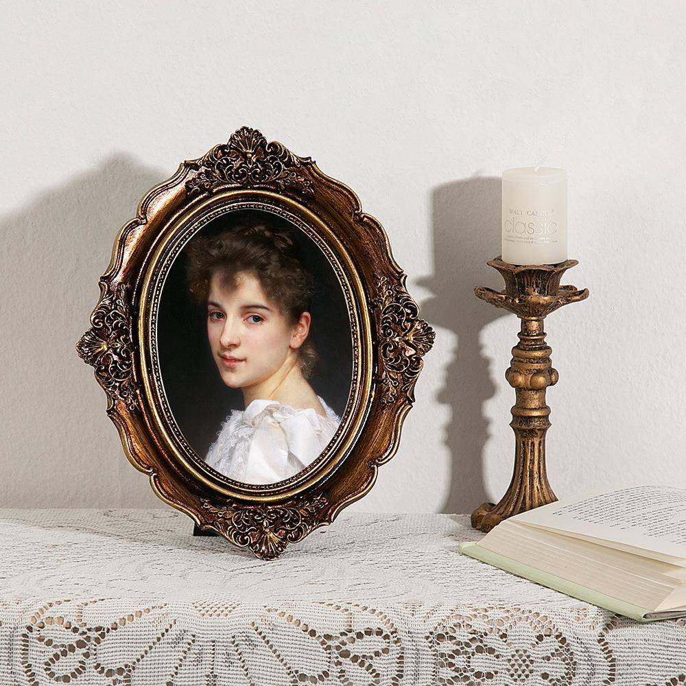 欧式廷复古风装饰民宿墙上装482饰宫品挂墙雕轻奢相框椭圆花画框