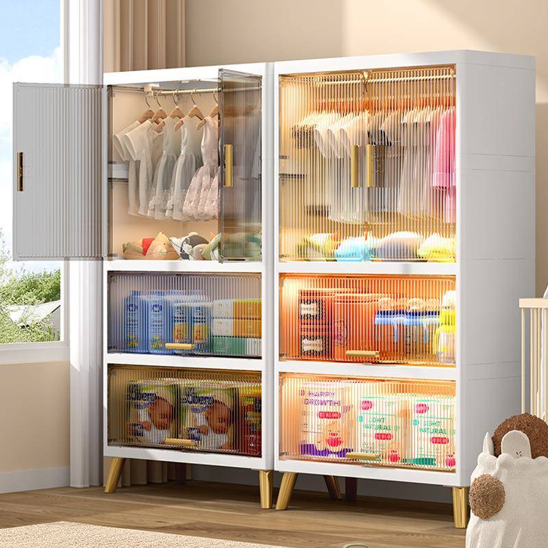 家用收纳柜78层衣服叠储物柜子料儿童多塑衣橱加厚翻折盖式透明衣