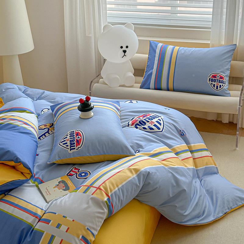 全棉水印洗绣花数码花儿童床上用品三件套69童大成人四件棉套家用