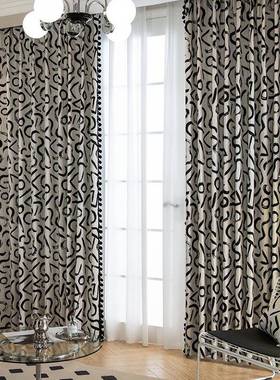 新高遮光雪尼尔提花窗款网红款VYP黑边厅卧室轻奢窗帘成品帘法客