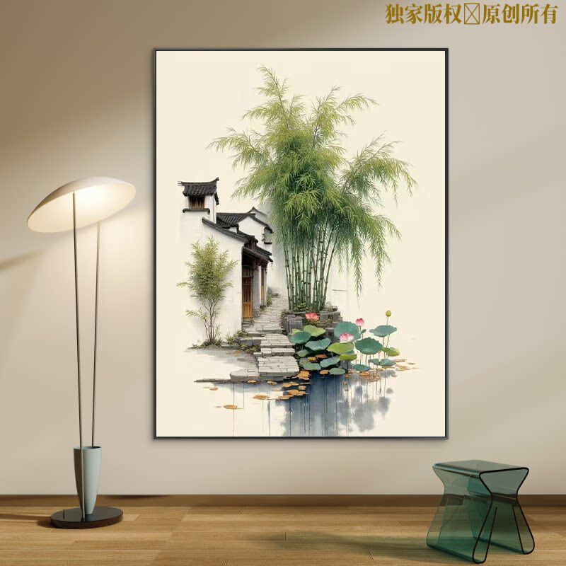 水墨国风风景字油画diy填色手工解压手绘油彩画减压书房画填充