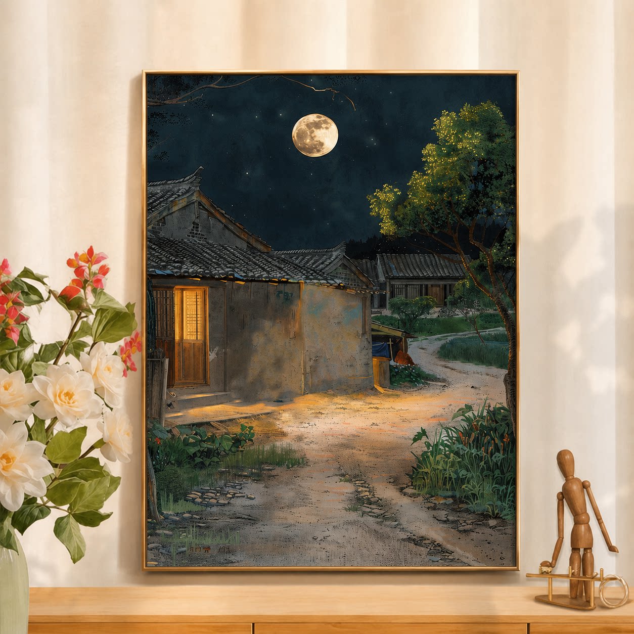 成人解压画数字油画diy填充手绘手工填色涂色玄关油彩画 乡村夜色