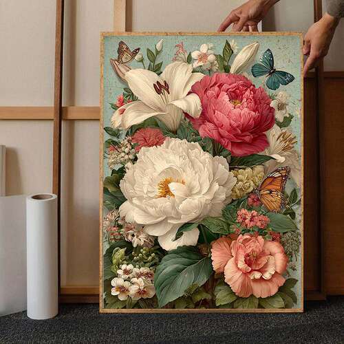 成人解压画数字油画diy填充手绘手工填色涂色玄关油彩画 植物花卉