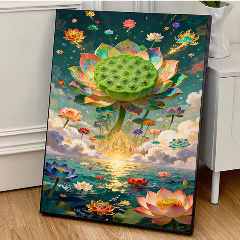 成人解压画数字油画diy填充手绘手工填色涂色玄关油彩画 荷塘月色